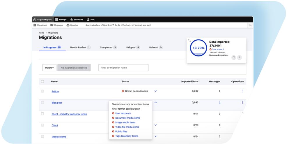 Screenshot of Acquia Migrate