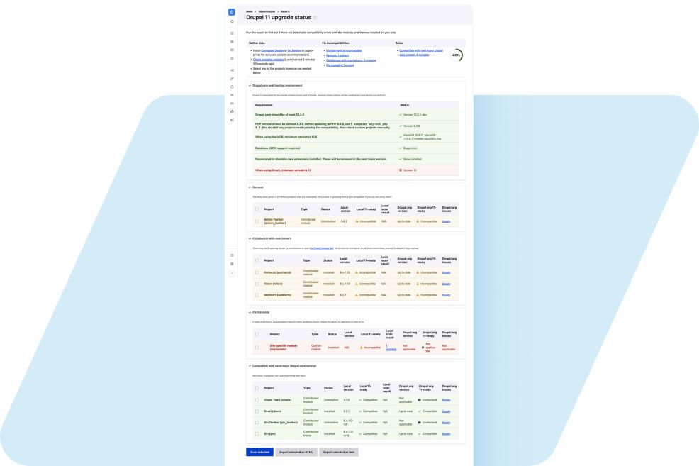 Screenshot of Drupal 11 Upgrade Status Page