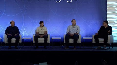 Speakers at an Acquia engage event presenting on stage