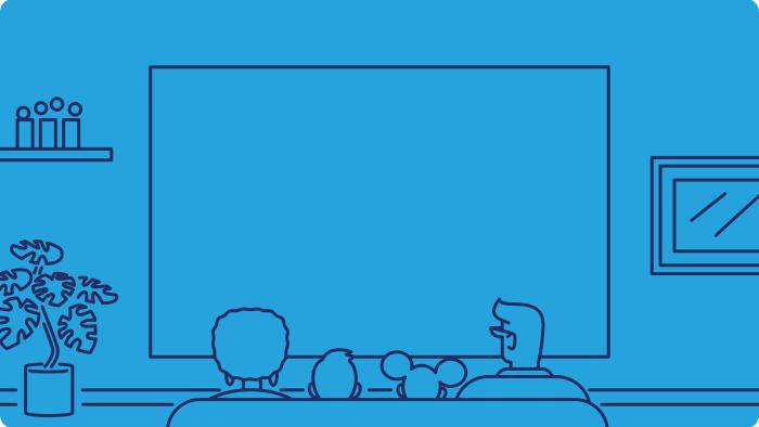 Illustration of people sitting on a couch watching a screen