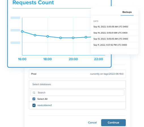 Cloud Platform Screenshots paired with blue graphic representation of the interface