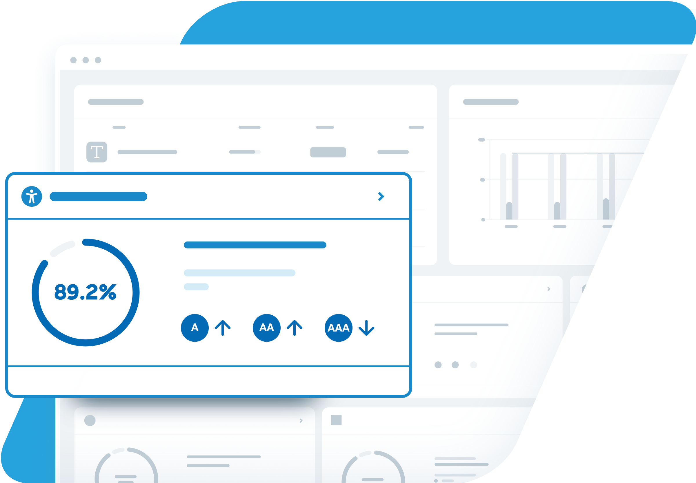 Graphic representation of Monsido product UI highlighting an improvement in accessibility ratings.