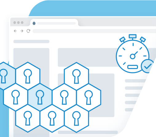 digital speed and security graphics coming out of a blue parallelogram