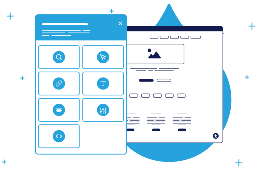 Illustration of the PageAssist Product UI with various accessibility filter iconography