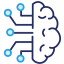 navy and blue line art of a half brain half computer chip lines