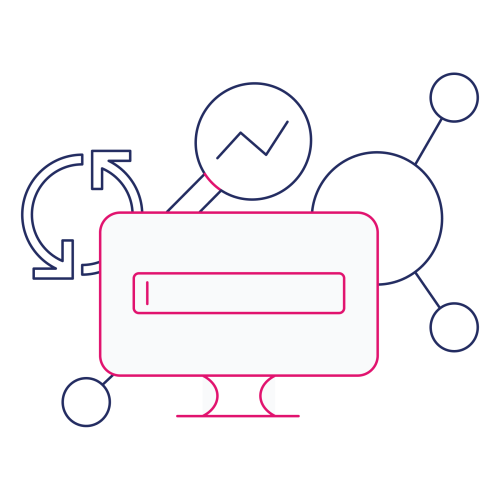 Illustration of a monitor with various different technological capabilities around it