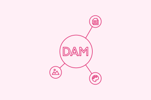 DAM hub with icons for image, video, and document attached