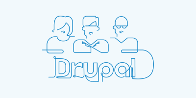 Group of three people above the word Drupal