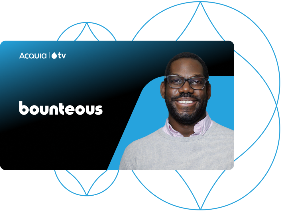 black to blue gradient with someone's headshot and the Acquia TV and Bounteous Logo