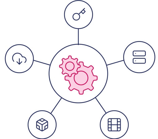 navy and pink line art of api/integration