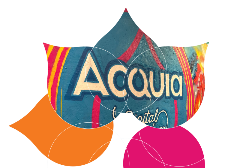 stylized graphic with the Acquia logo as graffiti on a wall