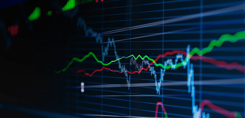 Digital screen showing stock market trends