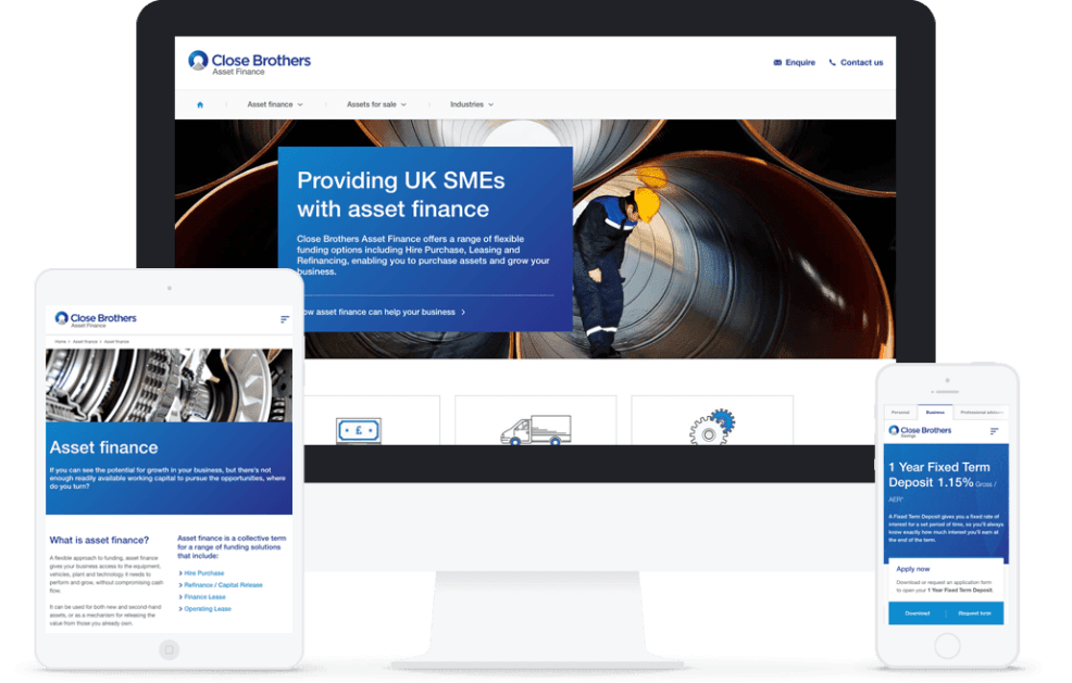 Close Brothers Website on Tablet, Desktop and Mobile Screens