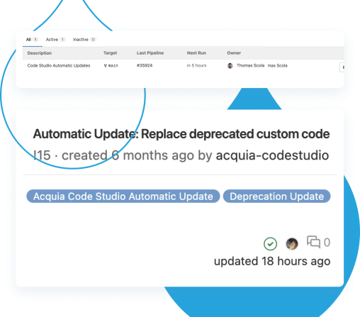 blue acquia droplets with product screenshots coming out