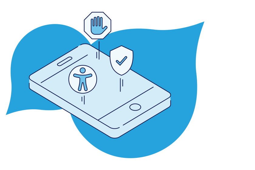 illustration of a mobile device with icons for safety, consent, and accessibility