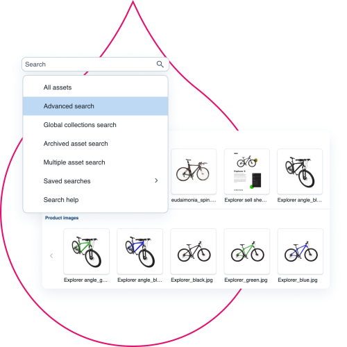 Porduct screenshots from Acquia DAM product showcasing the search function