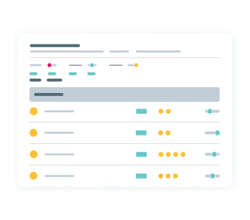 Illustrative product UI with a checklist showing various states