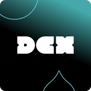 black to teal gradient with the DCX logo overtop