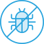 blue icon of a bug with a circle in a crossed out circle