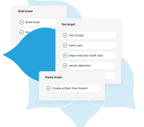 acquia droplets arranged in a floral pattern with screenshots of Code Studio over it