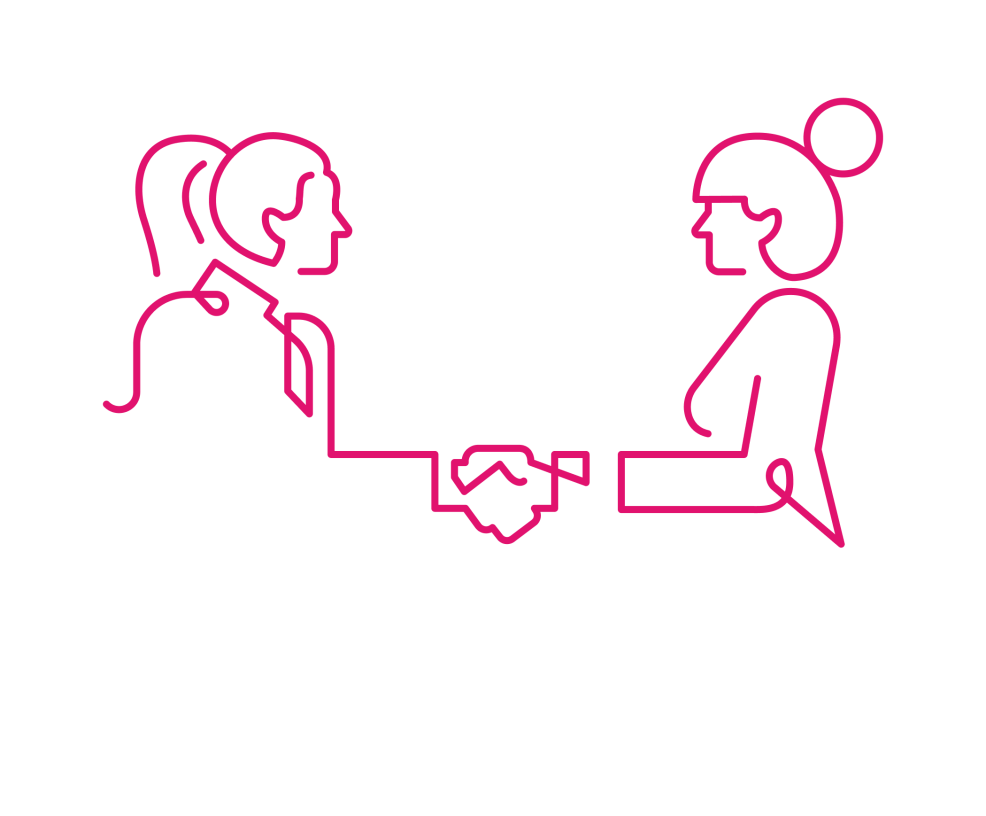 pink line art of people shaking hands