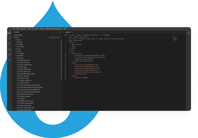 Drupal Product uI showing the Clou dIDE dev environment