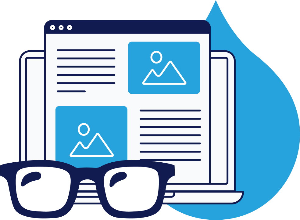 Illustration of eye glasses over a web page