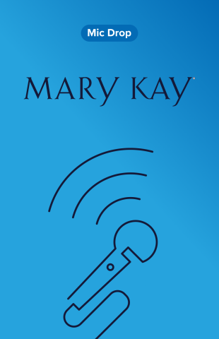 Blue background with mic line art and the Mary Kay Logo