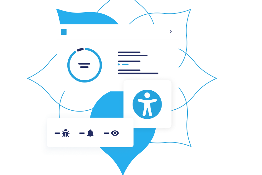 Illustrative product UI features accessibility metrics and the accessibility logo