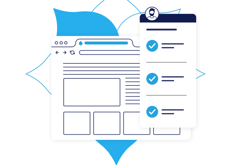 Product UI Illustration of a browser with a checklist