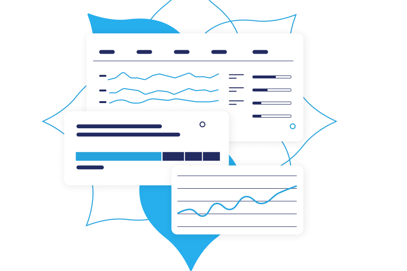 Illustrative product UI with various progress indicators