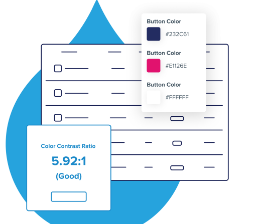 stylized graphic and illustration of product UI accessibility and administrative features