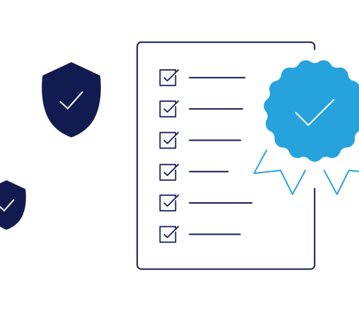 illustration of a checklist with an award ribbon ad security shields