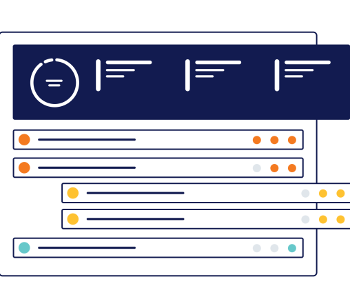 Product UI illustration with various states of progress