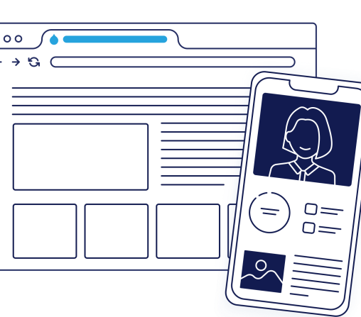 Illustration of a mobile device with a user profile over a browser