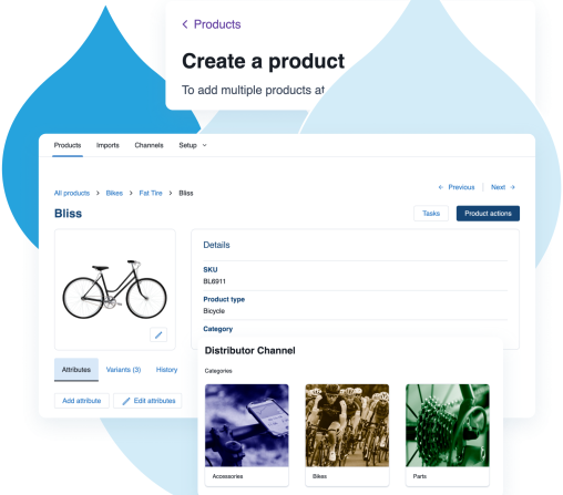 blue acquia drops behind product screenshots of Acquia DAM