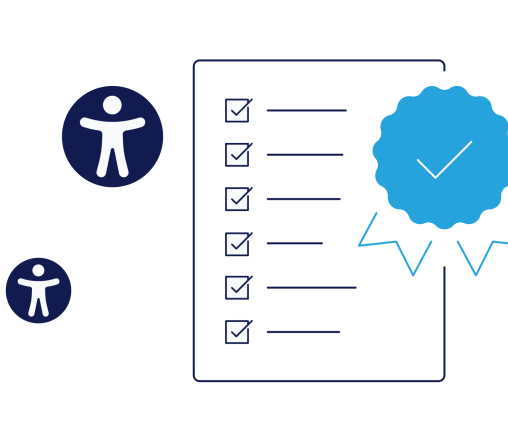 Illustration of a checklist with accessibility logos