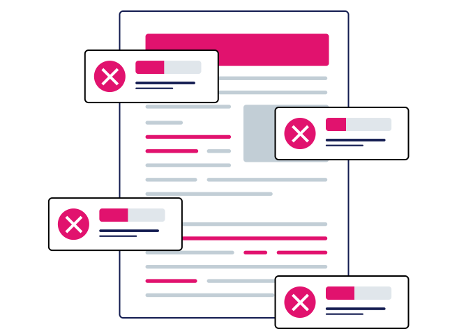 illustration of a pdf with error modals that have progress indicators