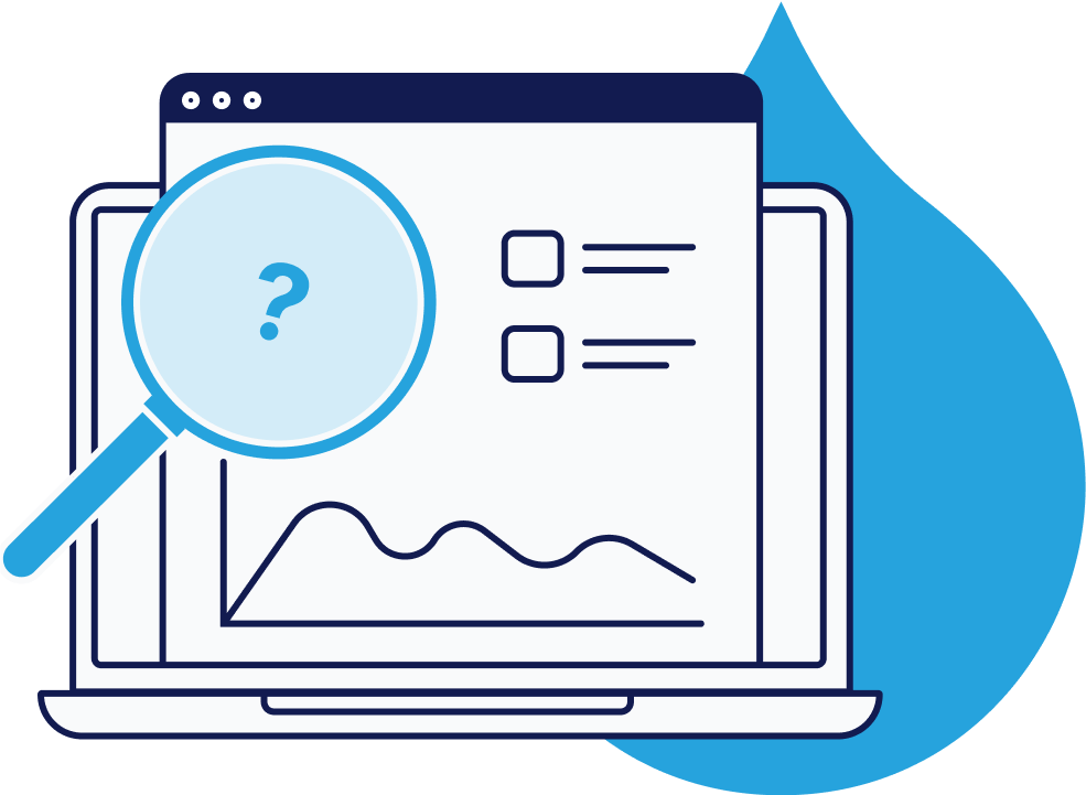 Illustration of a browser with metrics and a magnifying glass over it