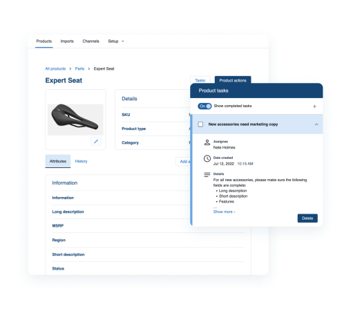 Acquia PIM product screenshot of product task automation