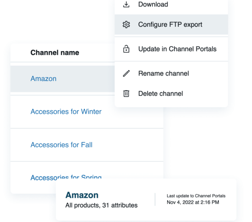 Acquia PIM product screenshot of various channels