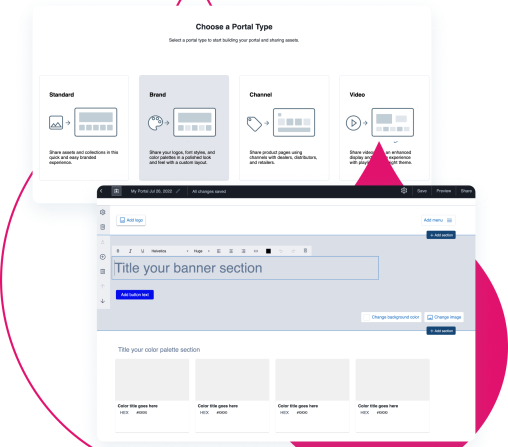 pink acquia droplets with product screenshots from Acquia DAM coming out of them