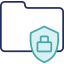 navy and teal line art of a folder with a shield and a lock