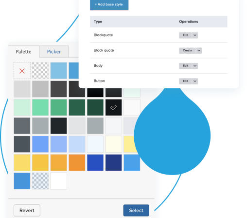 blue acquia droplets with product screenshots coming out