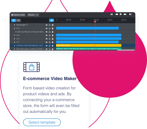 stylized product UI showing E-Commerce video making template with video editing UI